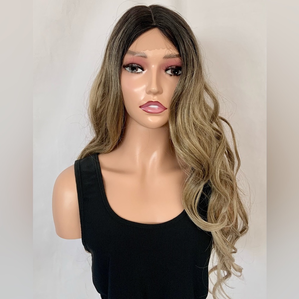 28” Golden Ash Brown Premium Fiber Lace Front Wig